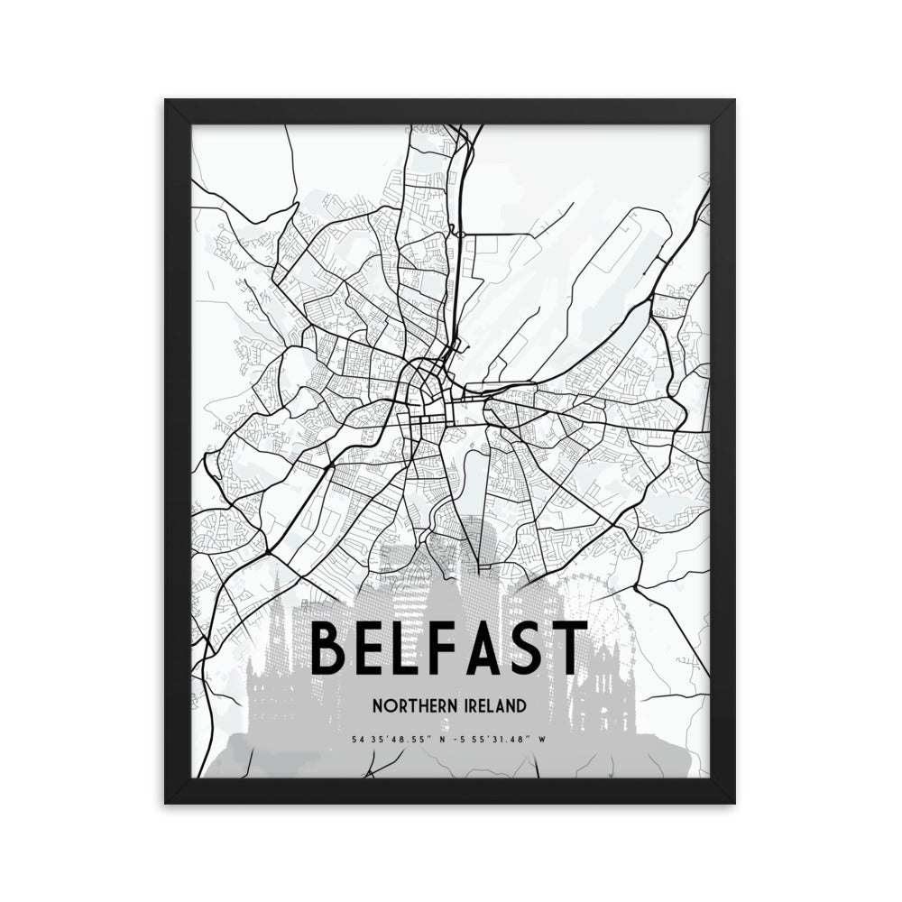 Belfast Map Framed Print