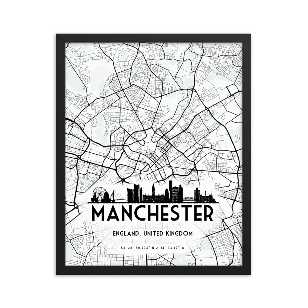 Manchester Map Framed Print