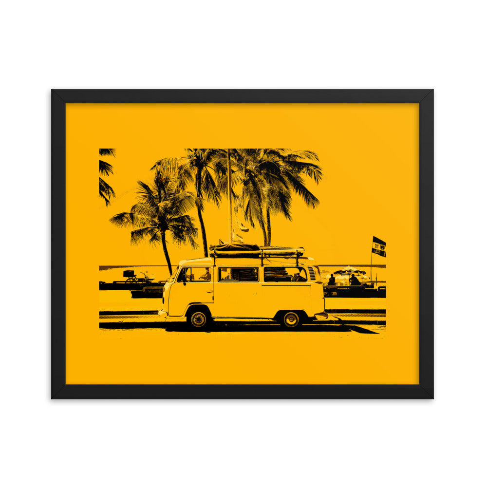 Classic Caravan parked at the Beach Framed Print