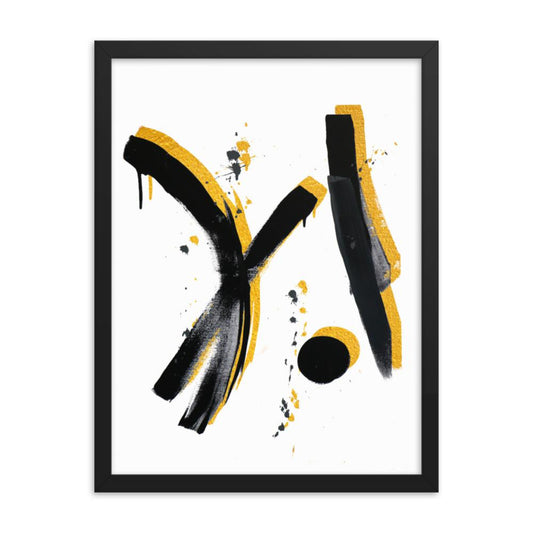 black and gold brush strokes abstract wall frame