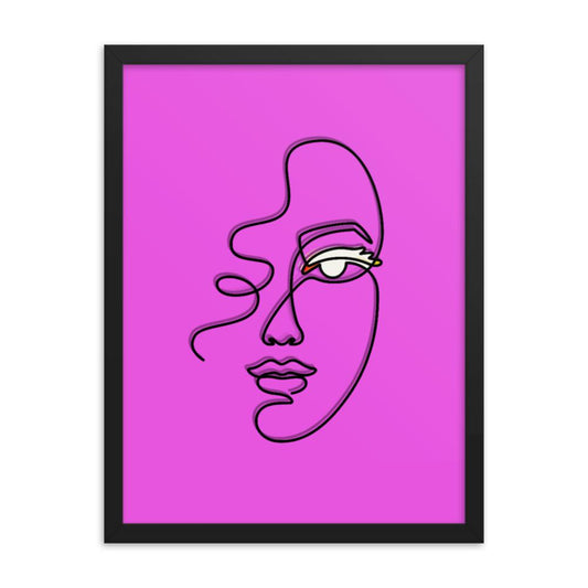 black line art on pink background framed wall art 