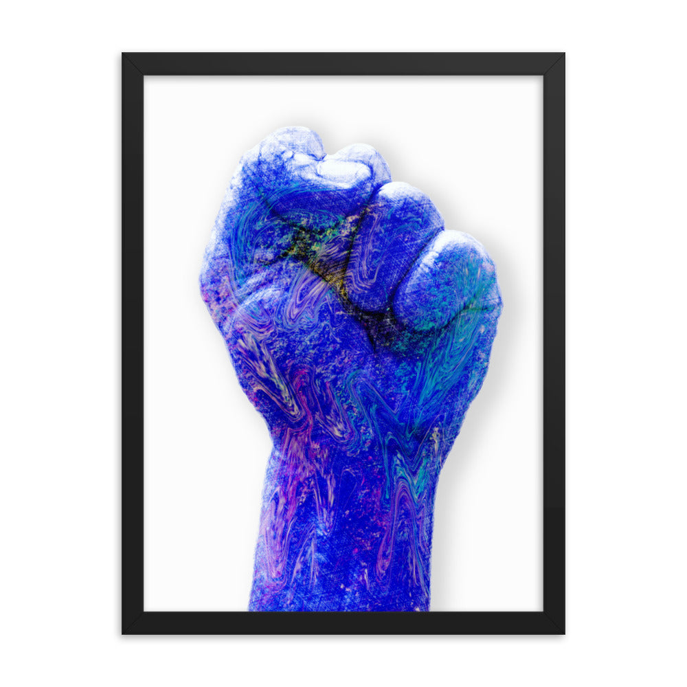 Blue Raised Fist Framed Print