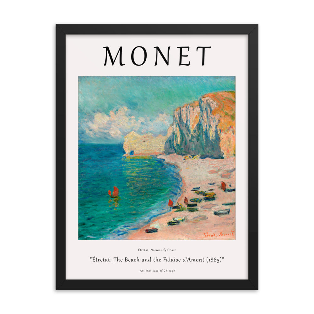 Étretat: The Beach and the Falaise d’Amont by Claude Monet Framed Print