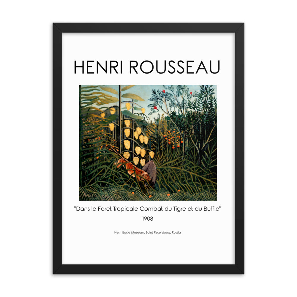 Henri Rousseau - Tropical Forest: Battling Tiger and Buffalo Framed Print