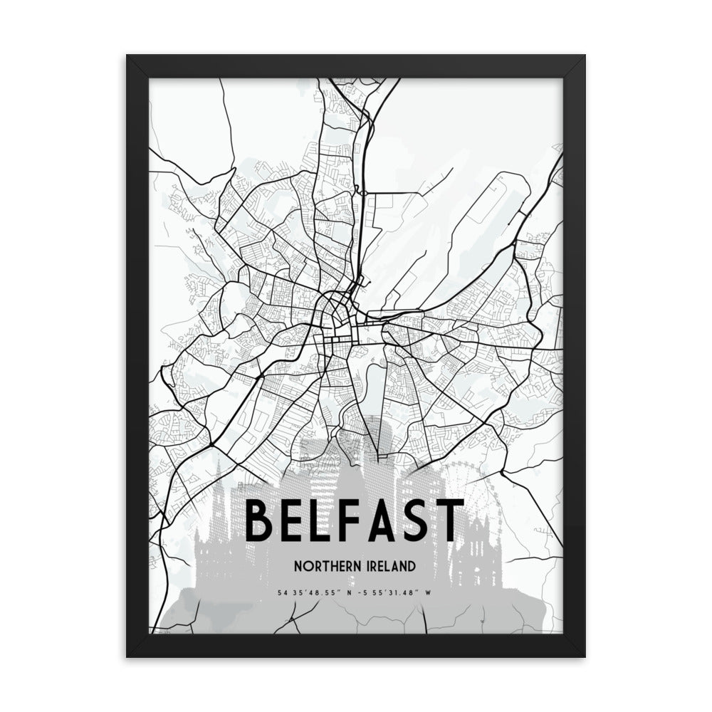 Belfast Map Framed Print