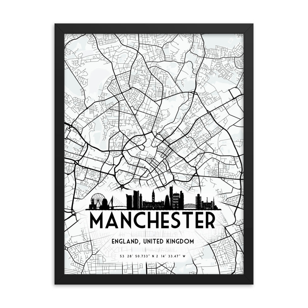 Manchester Map Framed Print