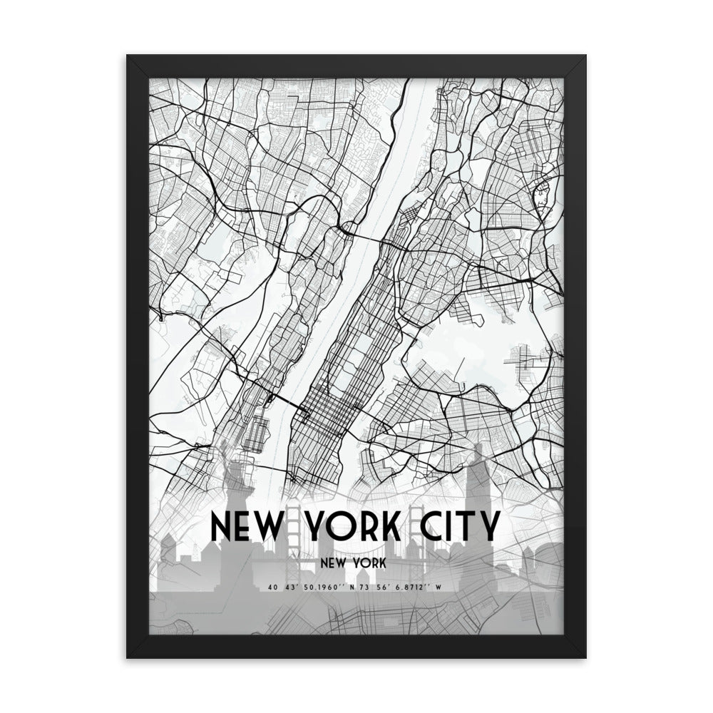 New York City Map Framed Print