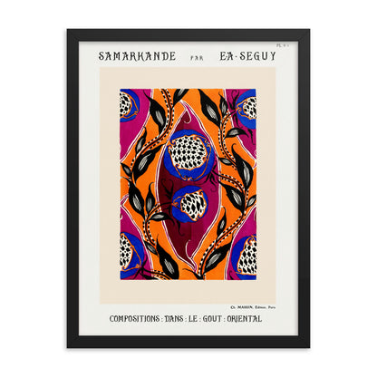 Flower Pochoir Pattern in Art Nouveau Oriental Style Framed Print