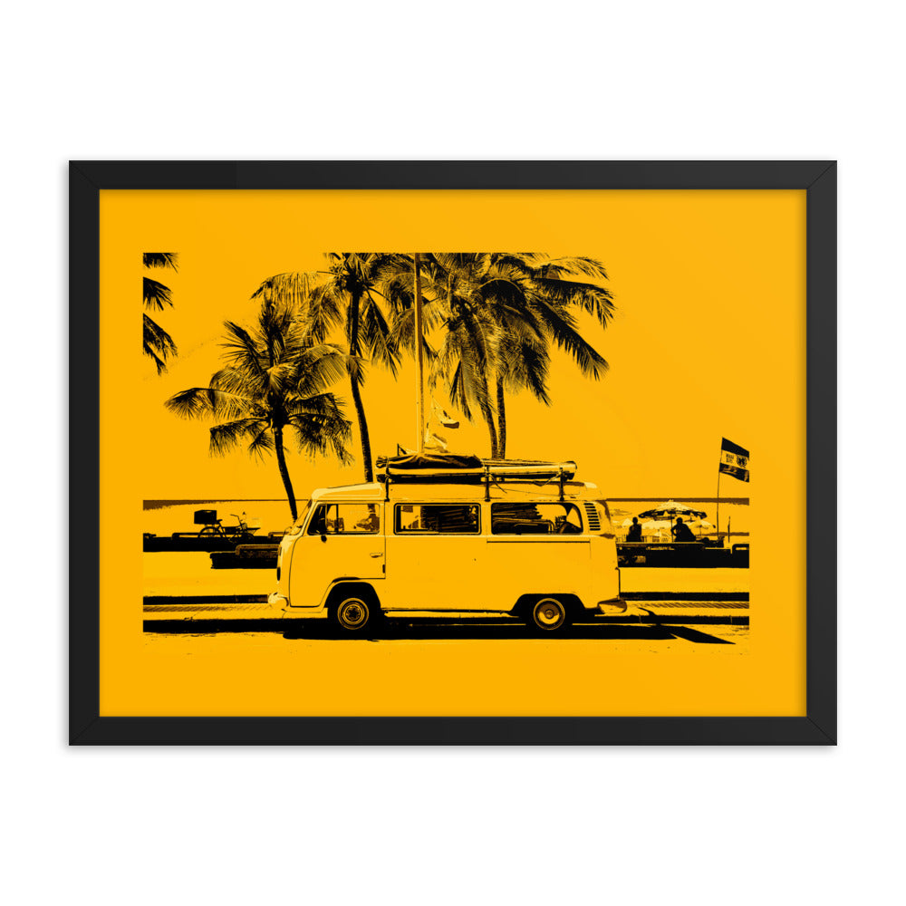 Classic Caravan parked at the Beach Framed Print