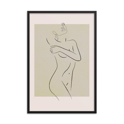 line art drawing of female body wall print. Overlapping border