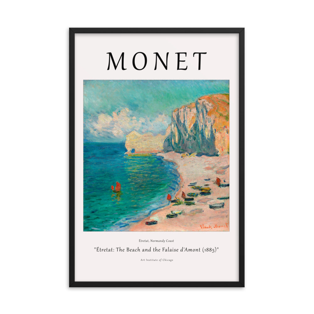 Étretat: The Beach and the Falaise d’Amont by Claude Monet Framed Print