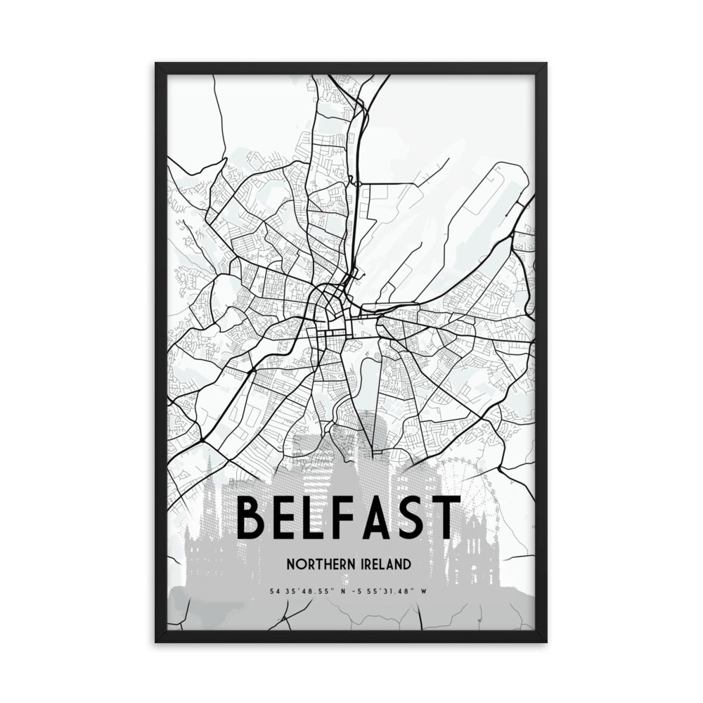 Framed map of Belfast, Northern Ireland 