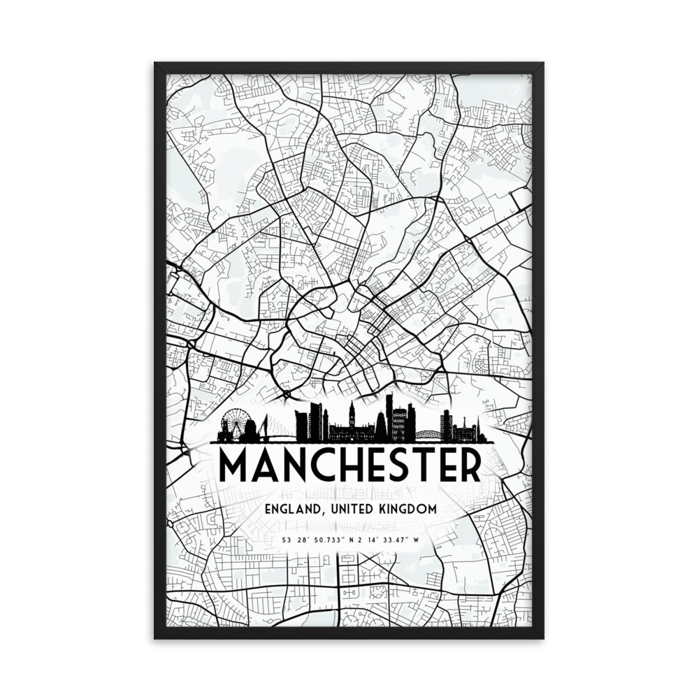 map of manchester framed poster print