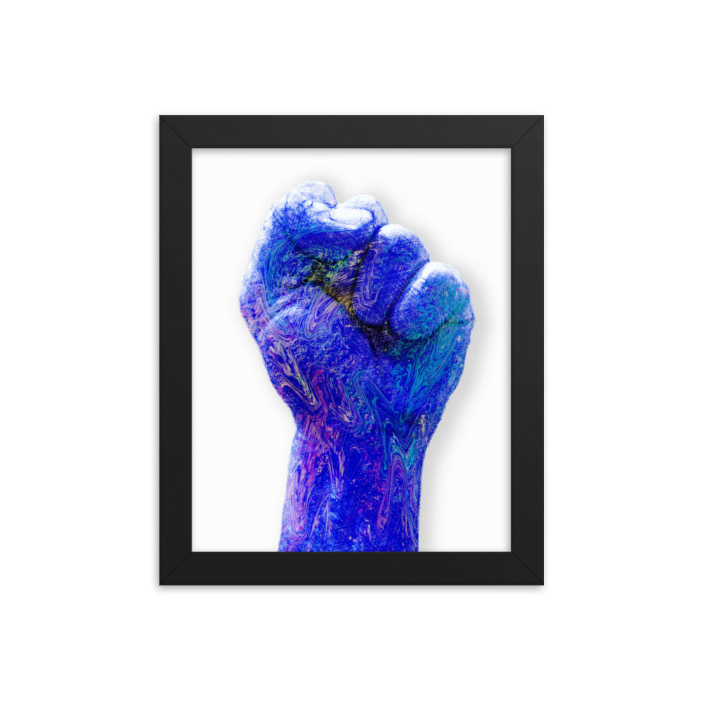 Blue Raised Fist Framed Print