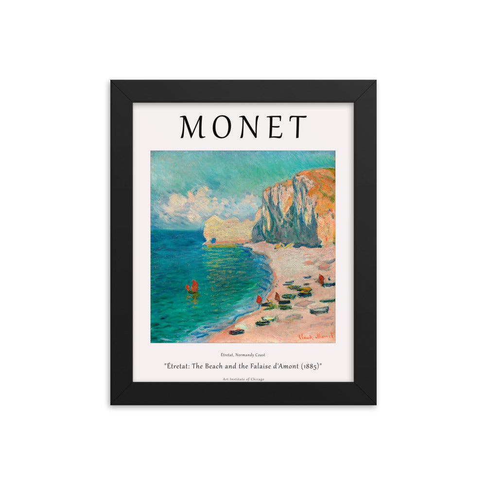 Étretat: The Beach and the Falaise d’Amont by Claude Monet Framed Print