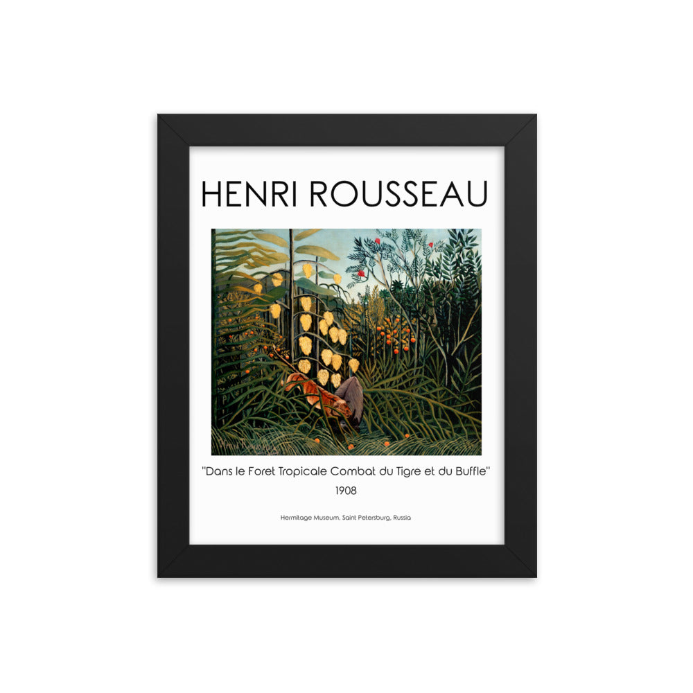 Henri Rousseau - Tropical Forest: Battling Tiger and Buffalo Framed Print