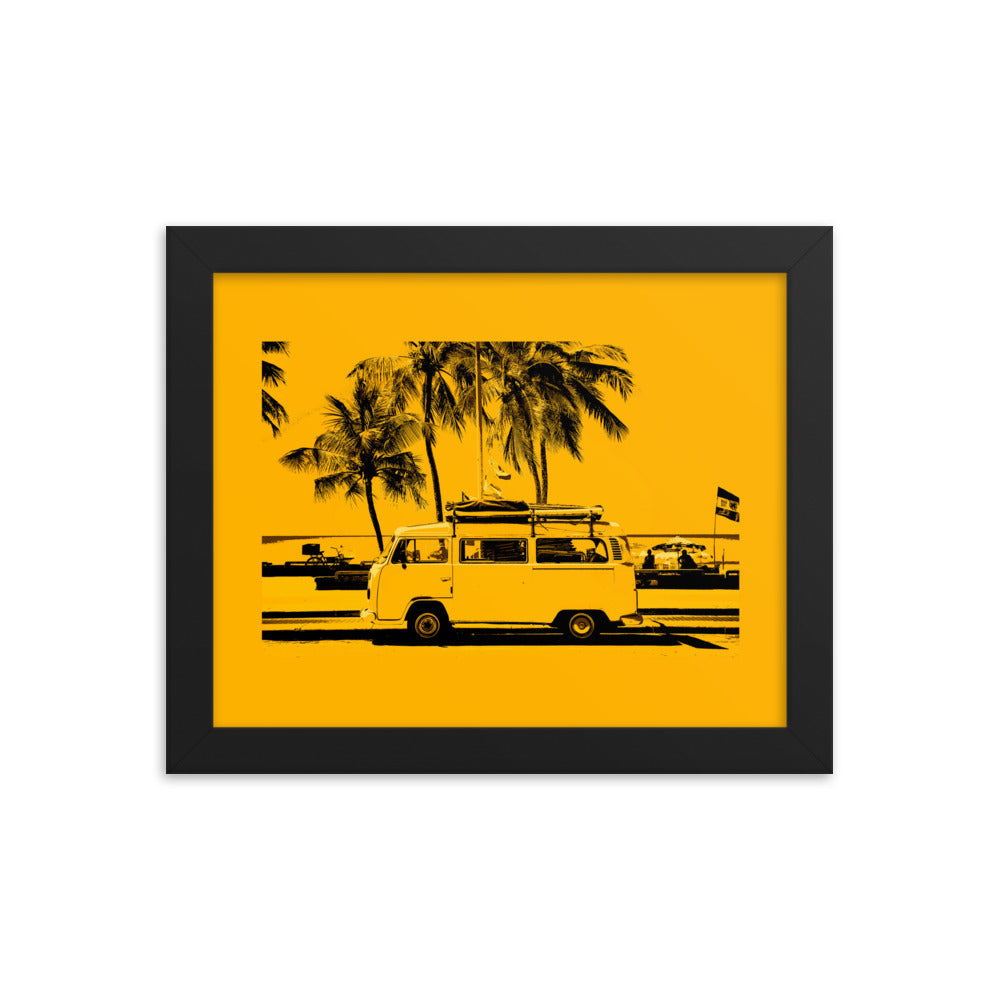 Classic Caravan parked at the Beach Framed Print