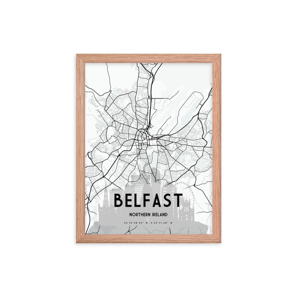 Belfast Map Framed Print