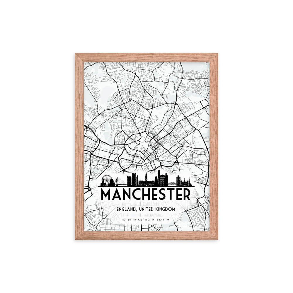 Manchester Map Framed Print