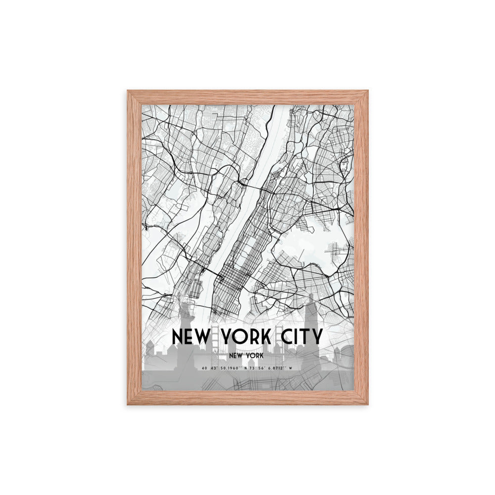 New York City Map Framed Print