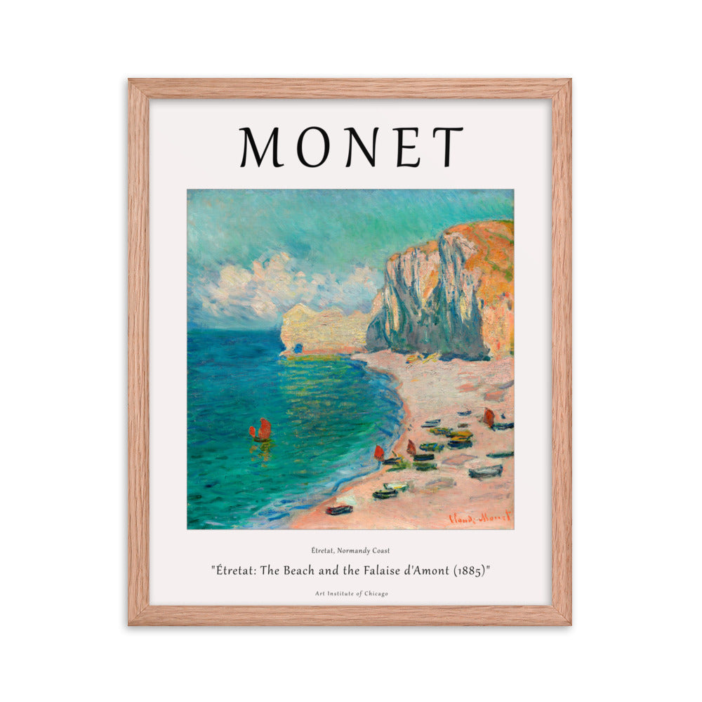 Étretat: The Beach and the Falaise d’Amont by Claude Monet Framed Print