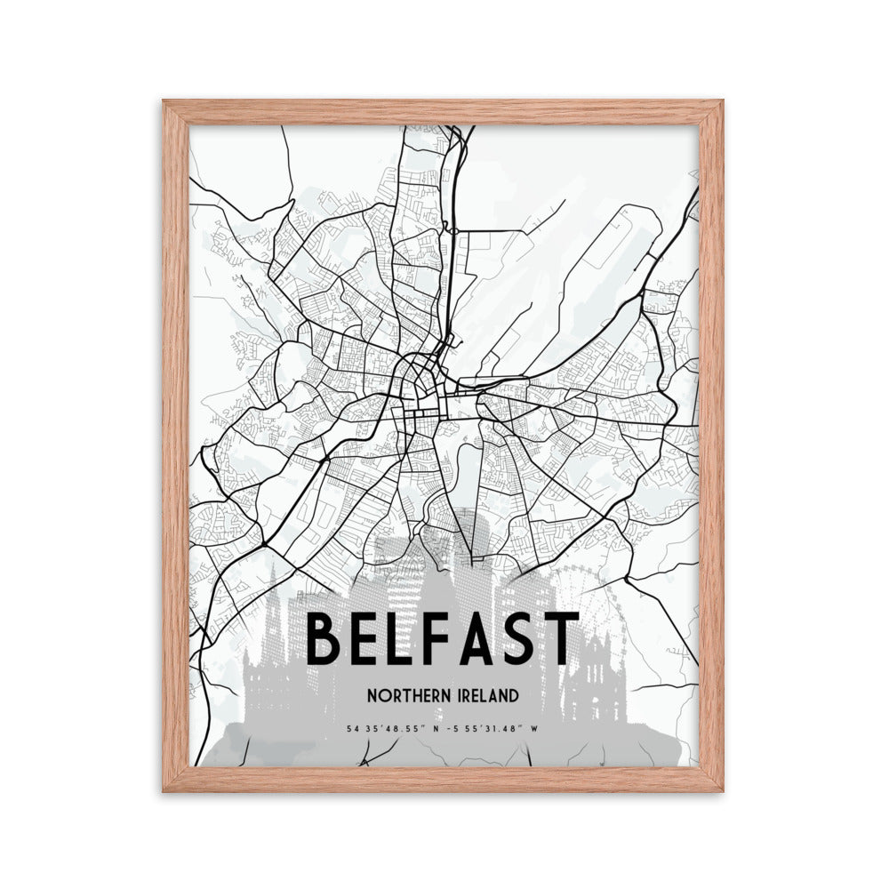 Belfast Map Framed Print