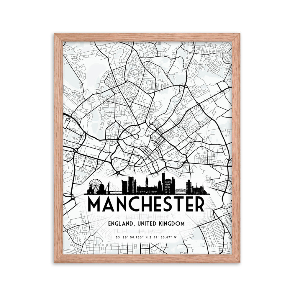 Manchester Map Framed Print