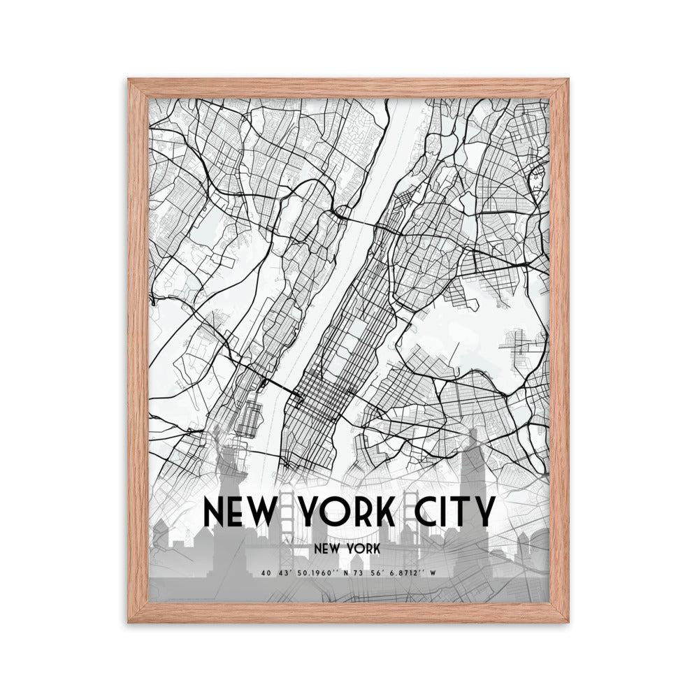 New York City Map Framed Print