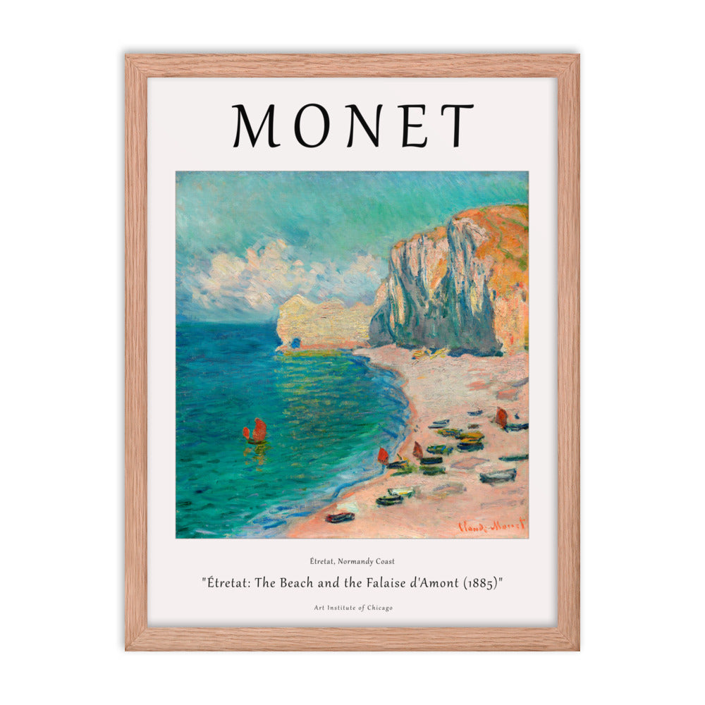 Étretat: The Beach and the Falaise d’Amont by Claude Monet Framed Print