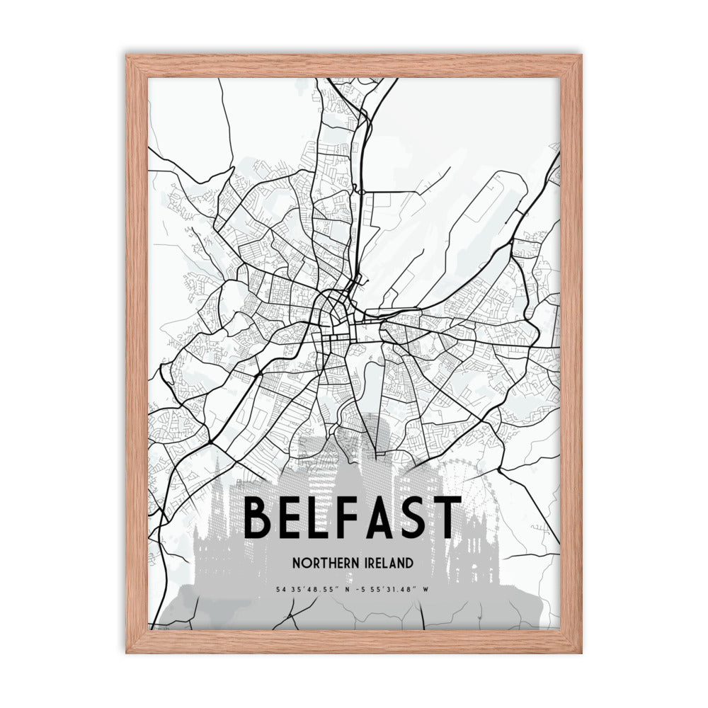 Belfast Map Framed Print