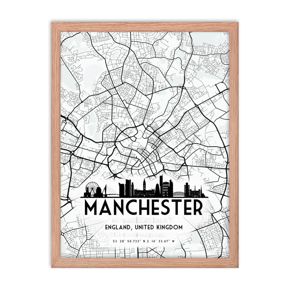 Manchester Map Framed Print