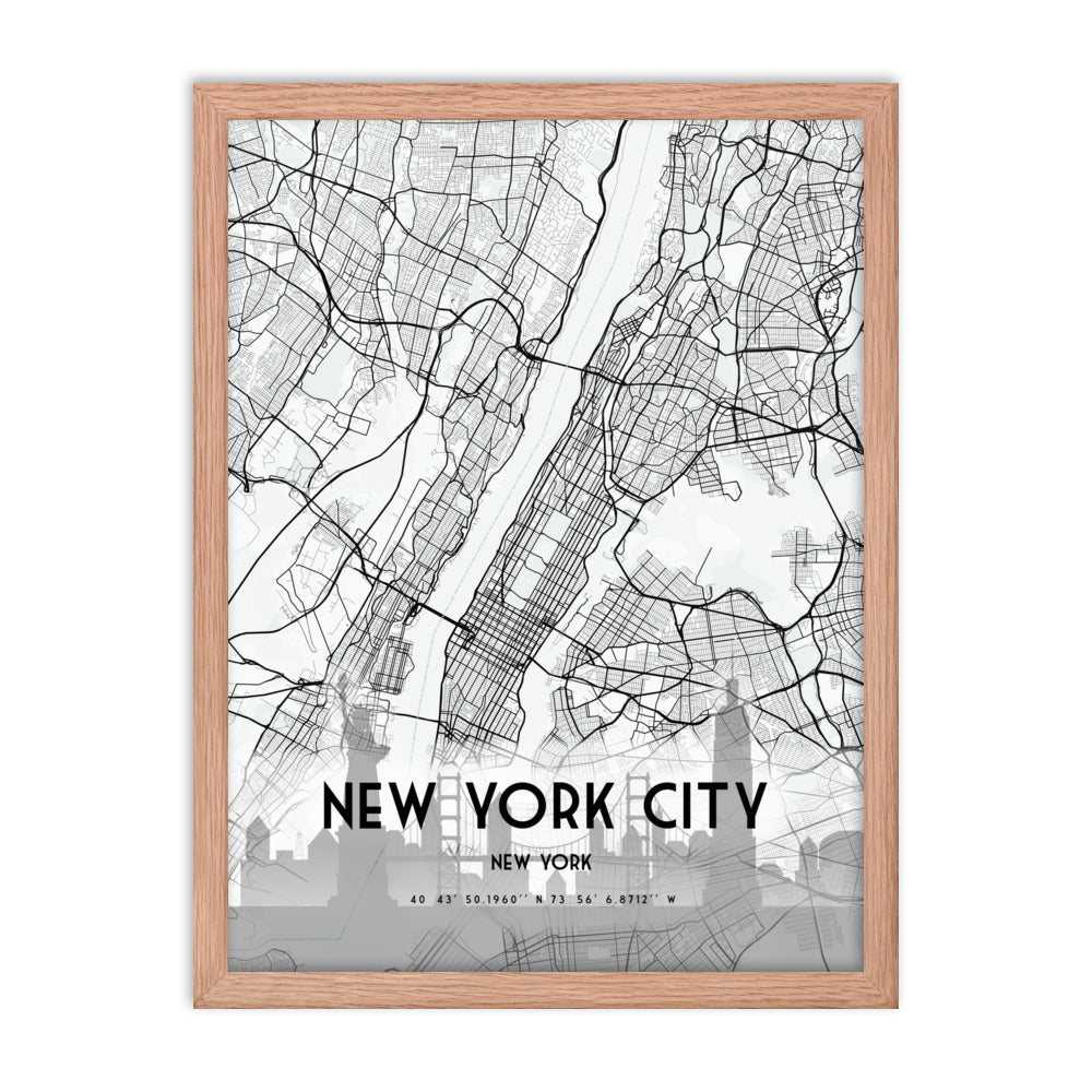 New York City Map Framed Print