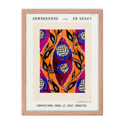 Flower Pochoir Pattern in Art Nouveau Oriental Style Framed Print