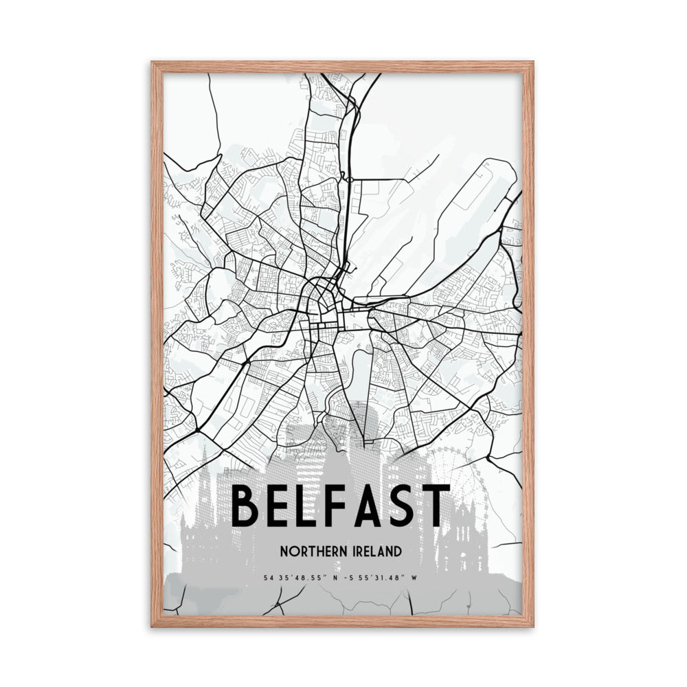 Belfast Map Framed Print