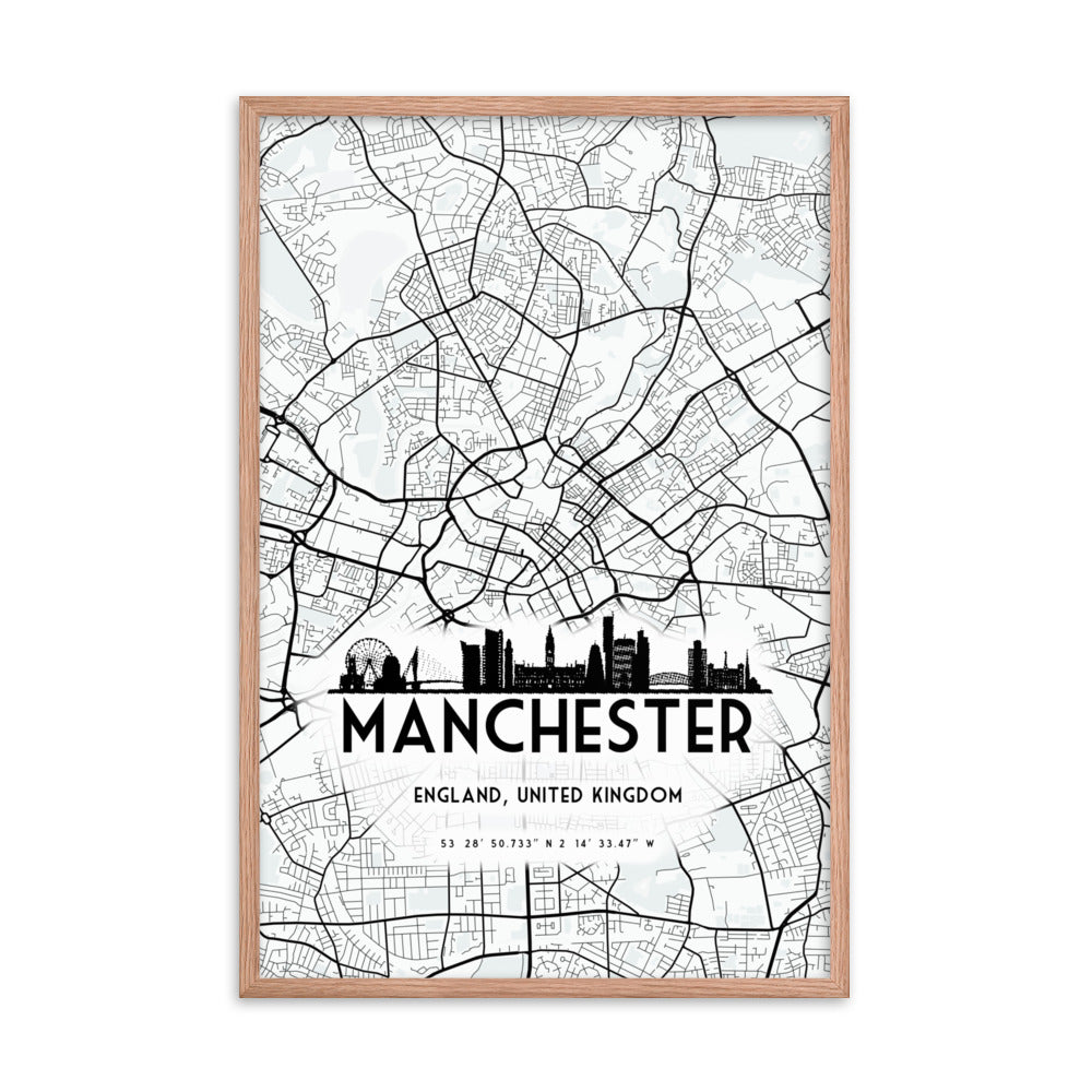 Manchester Map Framed Print