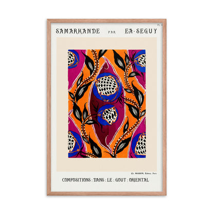 Flower Pochoir Pattern in Art Nouveau Oriental Style Framed Print