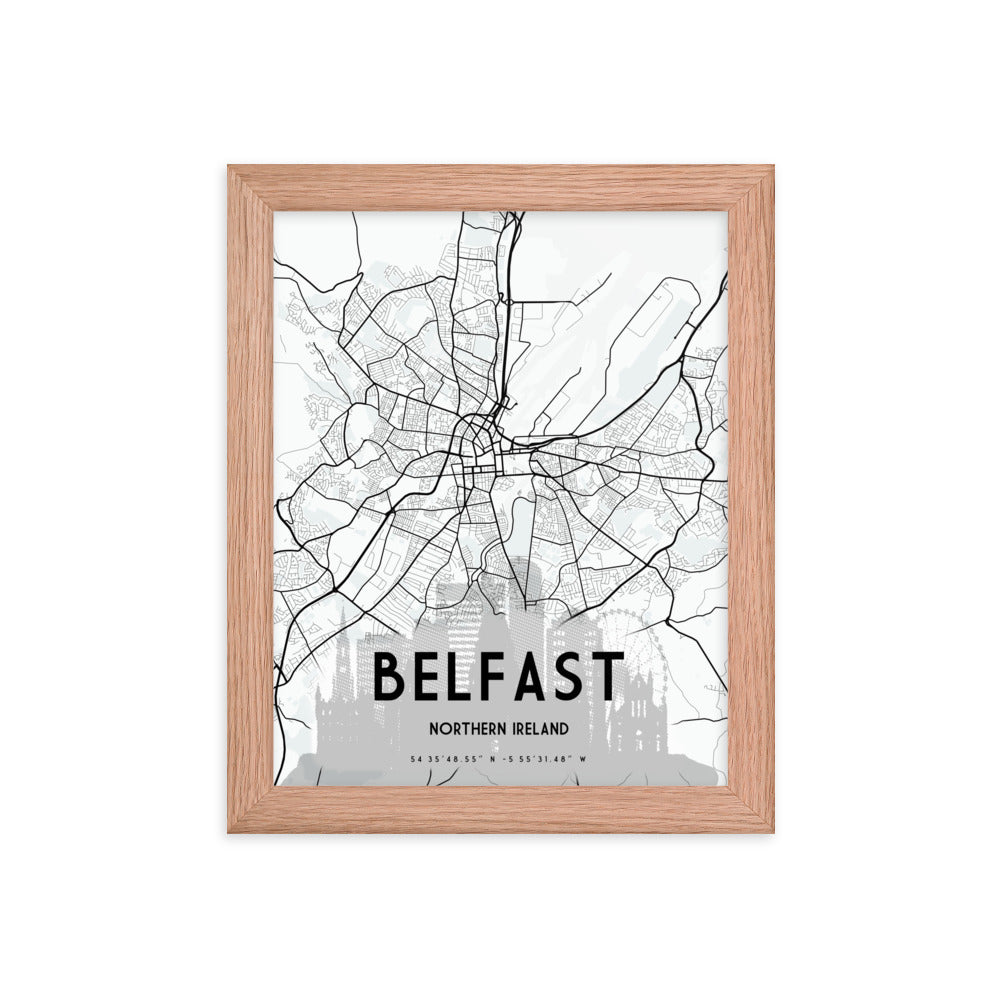 Belfast Map Framed Print