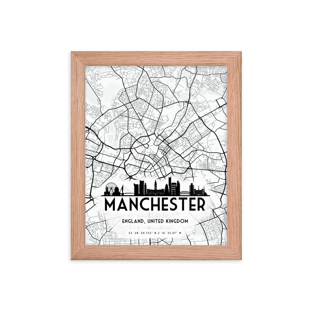 Manchester Map Framed Print