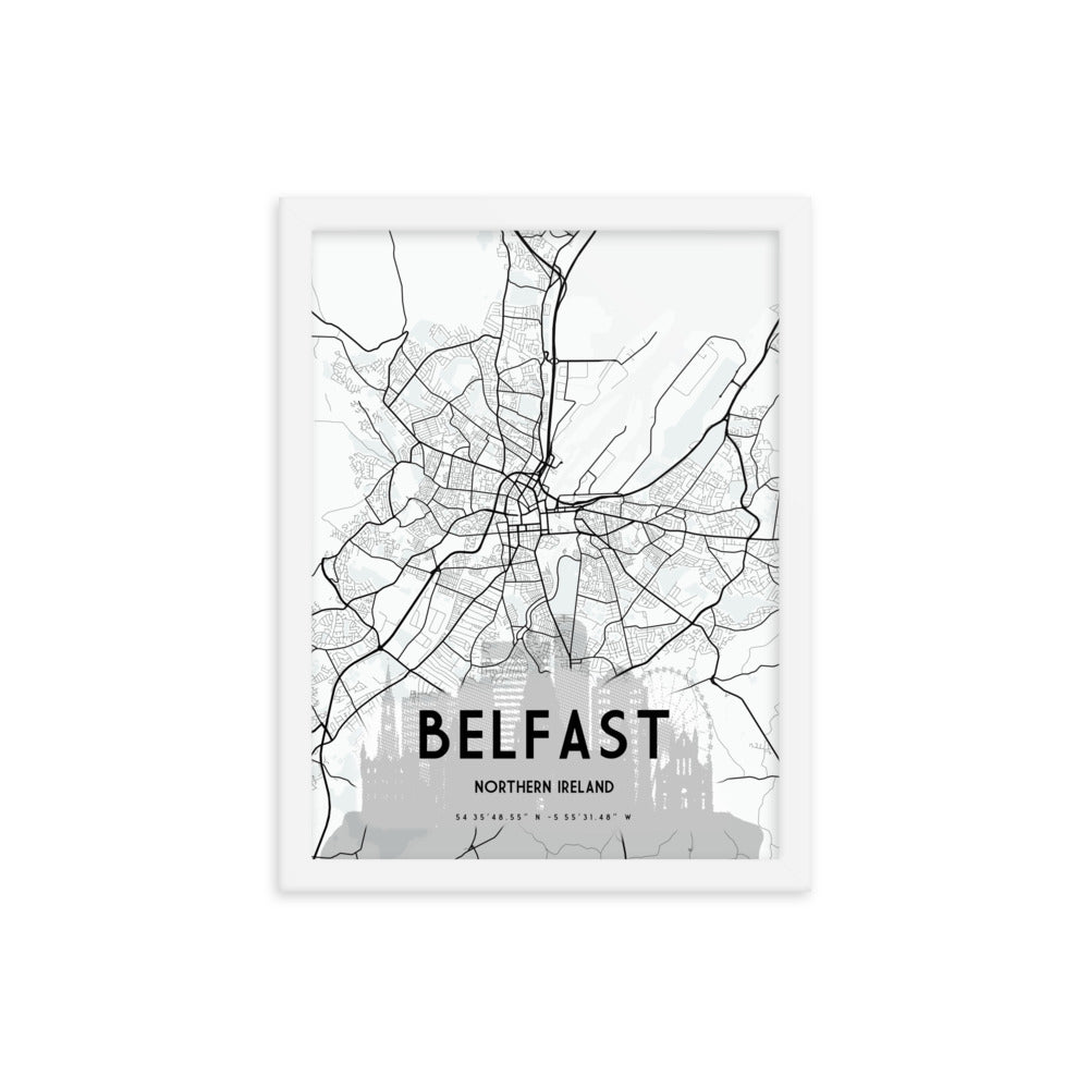 Belfast Map Framed Print