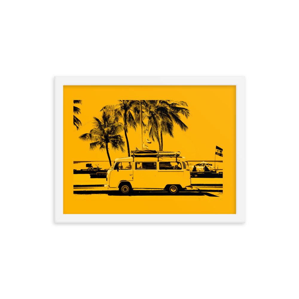 Classic Caravan parked at the Beach Framed Print