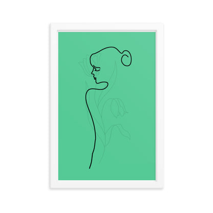Lined Body and Rose in Green Framed Poster