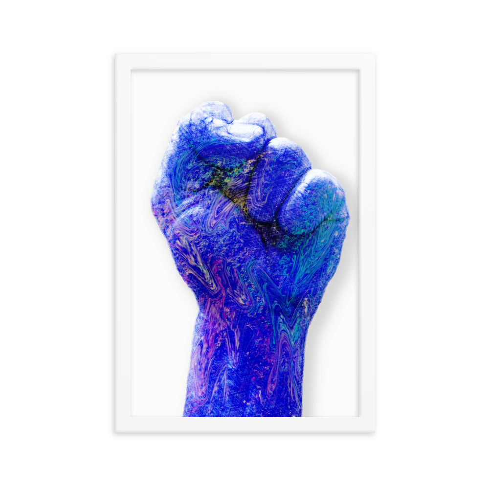 Blue Raised Fist Framed Print