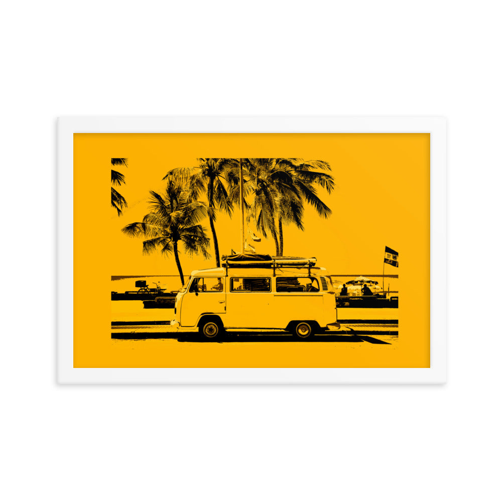 Classic Caravan parked at the Beach Framed Print