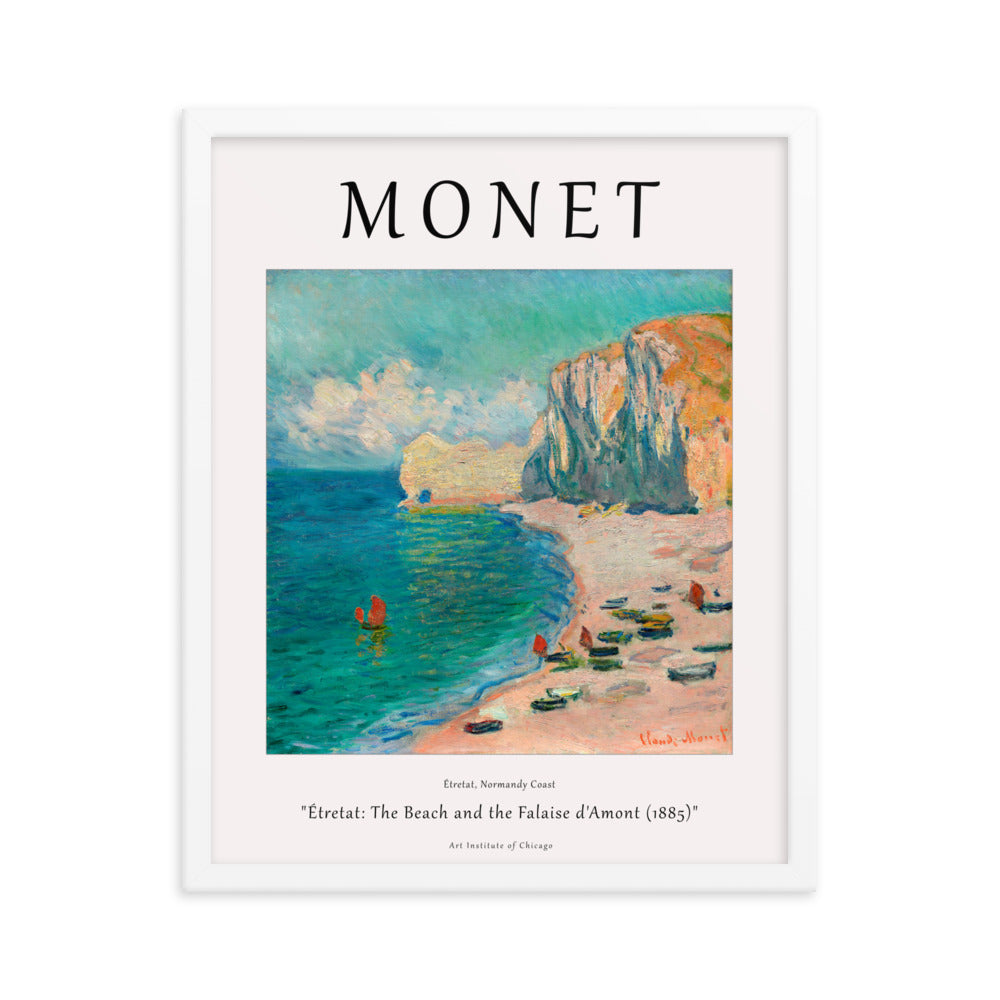 Étretat: The Beach and the Falaise d’Amont by Claude Monet Framed Print