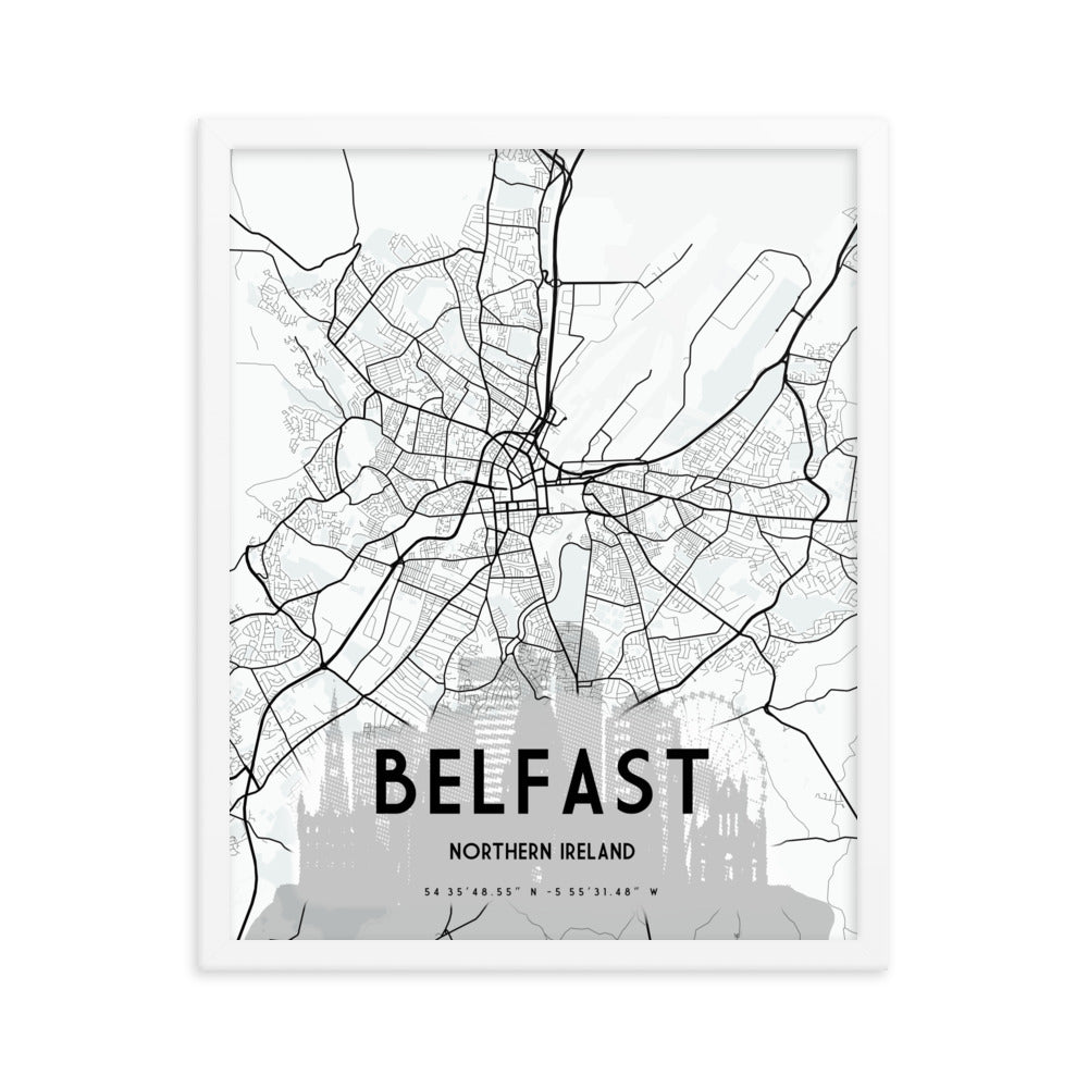 Belfast Map Framed Print