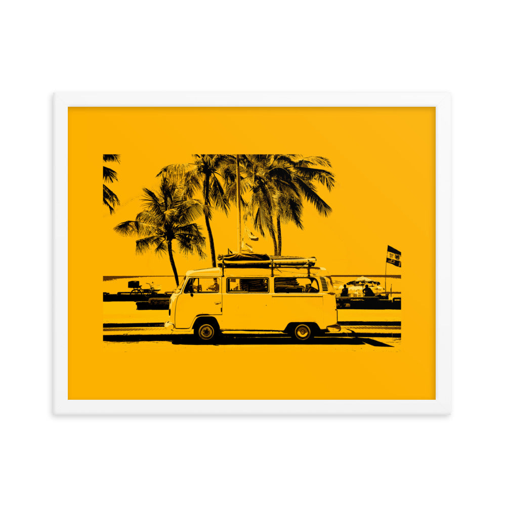 Classic Caravan parked at the Beach Framed Print