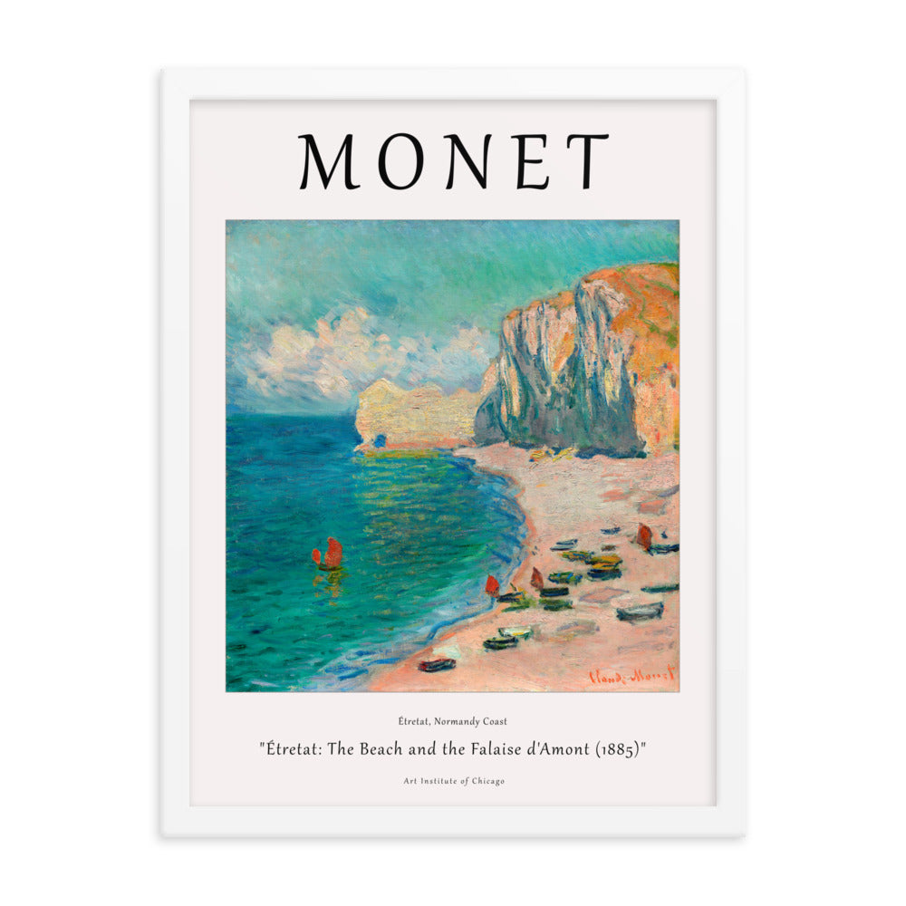 Étretat: The Beach and the Falaise d’Amont by Claude Monet Framed Print