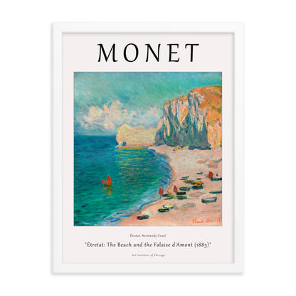 Étretat: The Beach and the Falaise d’Amont by Claude Monet Framed Print