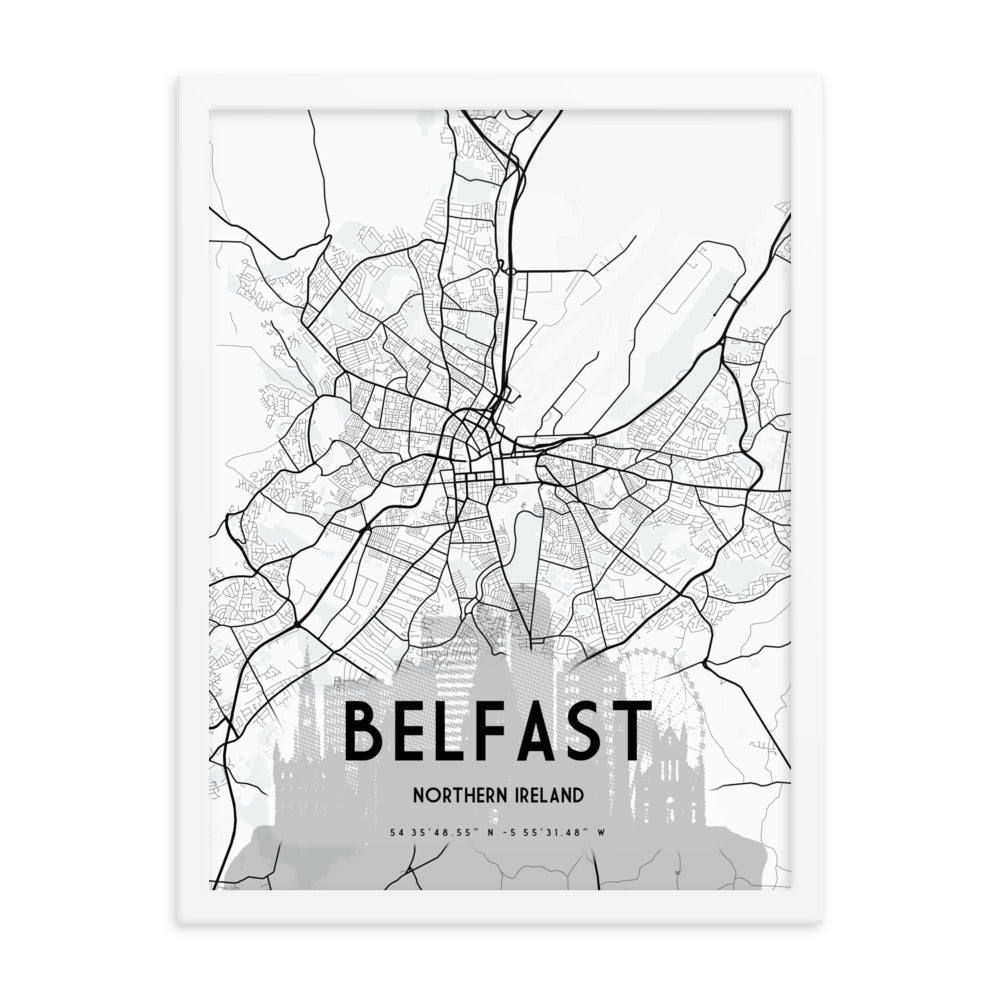 Belfast Map Framed Print