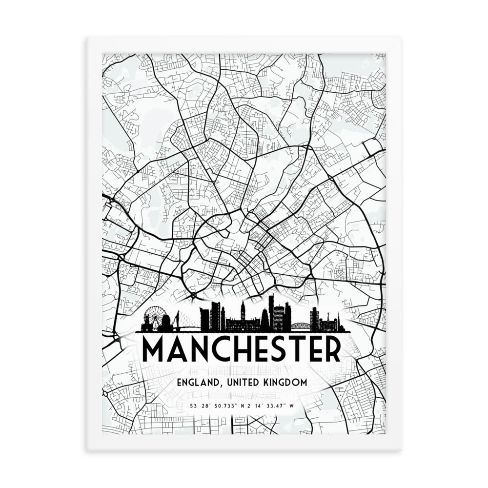 Manchester Map Framed Print